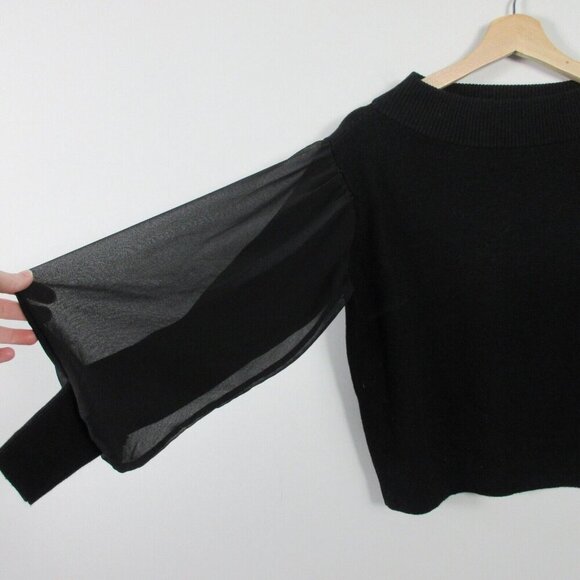 Club Monaco Womens Merino Wool Satin Top Blouse Sweater Black Bubble XS 306 - Picture 5 of 8